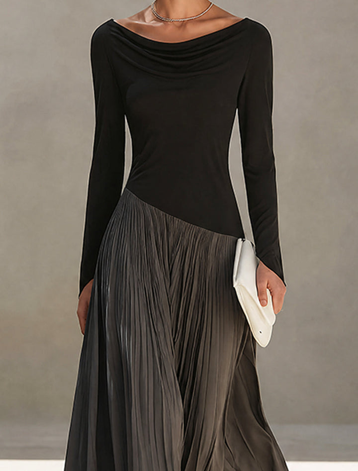 Linnea - Black and Grey Pleated Maxi Dress