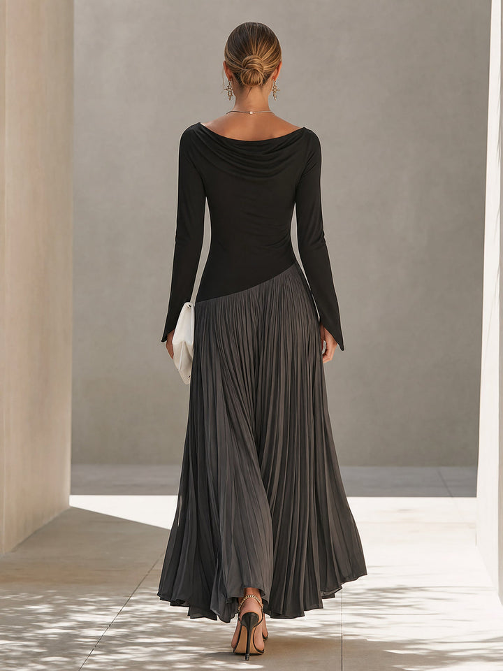 Linnea - Black and Grey Pleated Maxi Dress