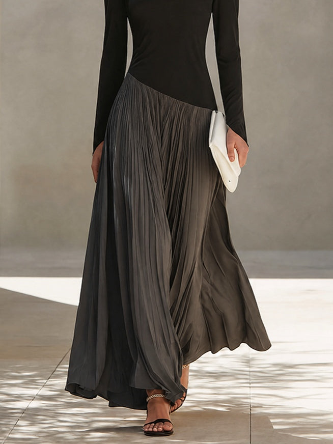 Linnea - Black and Grey Pleated Maxi Dress