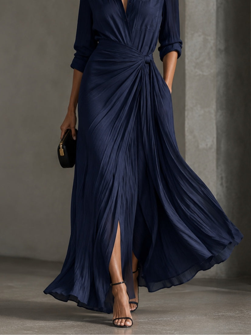 Vivienne - Navy Tie-Waist Maxi Dress