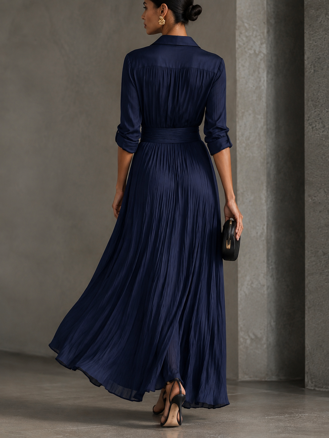 Vivienne - Navy Tie-Waist Maxi Dress