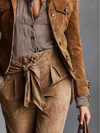 Hattie - Brown Suede Single-Button Cropped Jacket