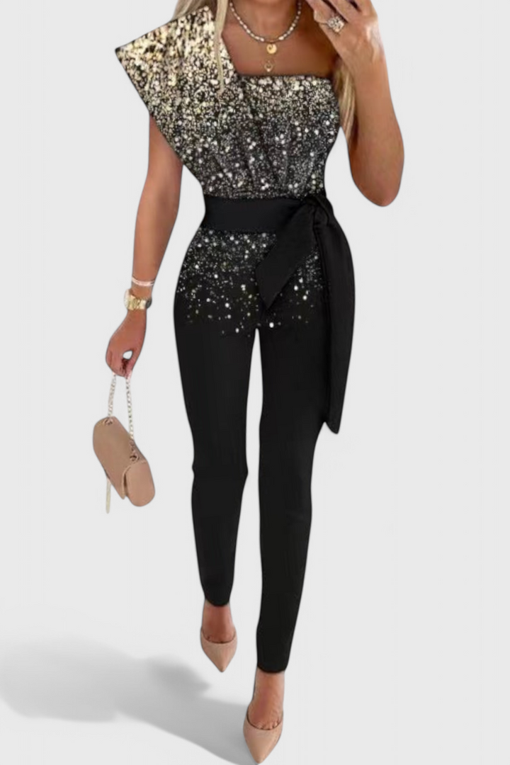Leah - One-Shoulder Shimmer Jumpsuit