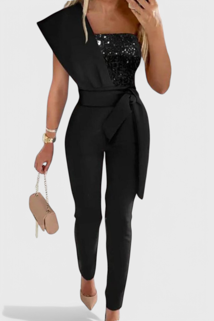 Leah - One-Shoulder Shimmer Jumpsuit