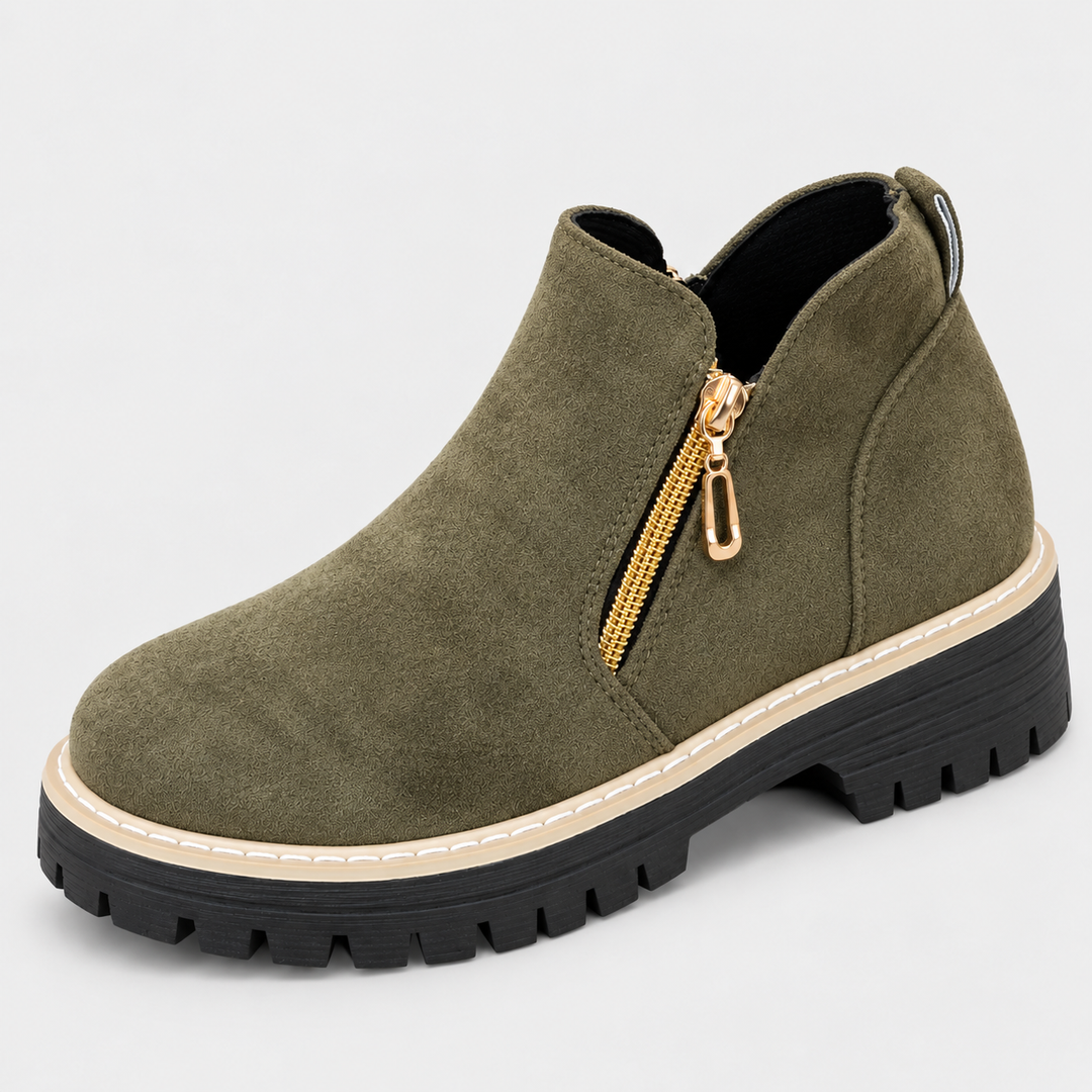 Carly - Double Zip Suede-Look Ankle Boots