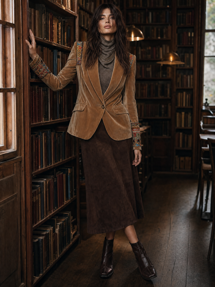 Margot - Embroidered Velvet Blazer with Bohemian Details
