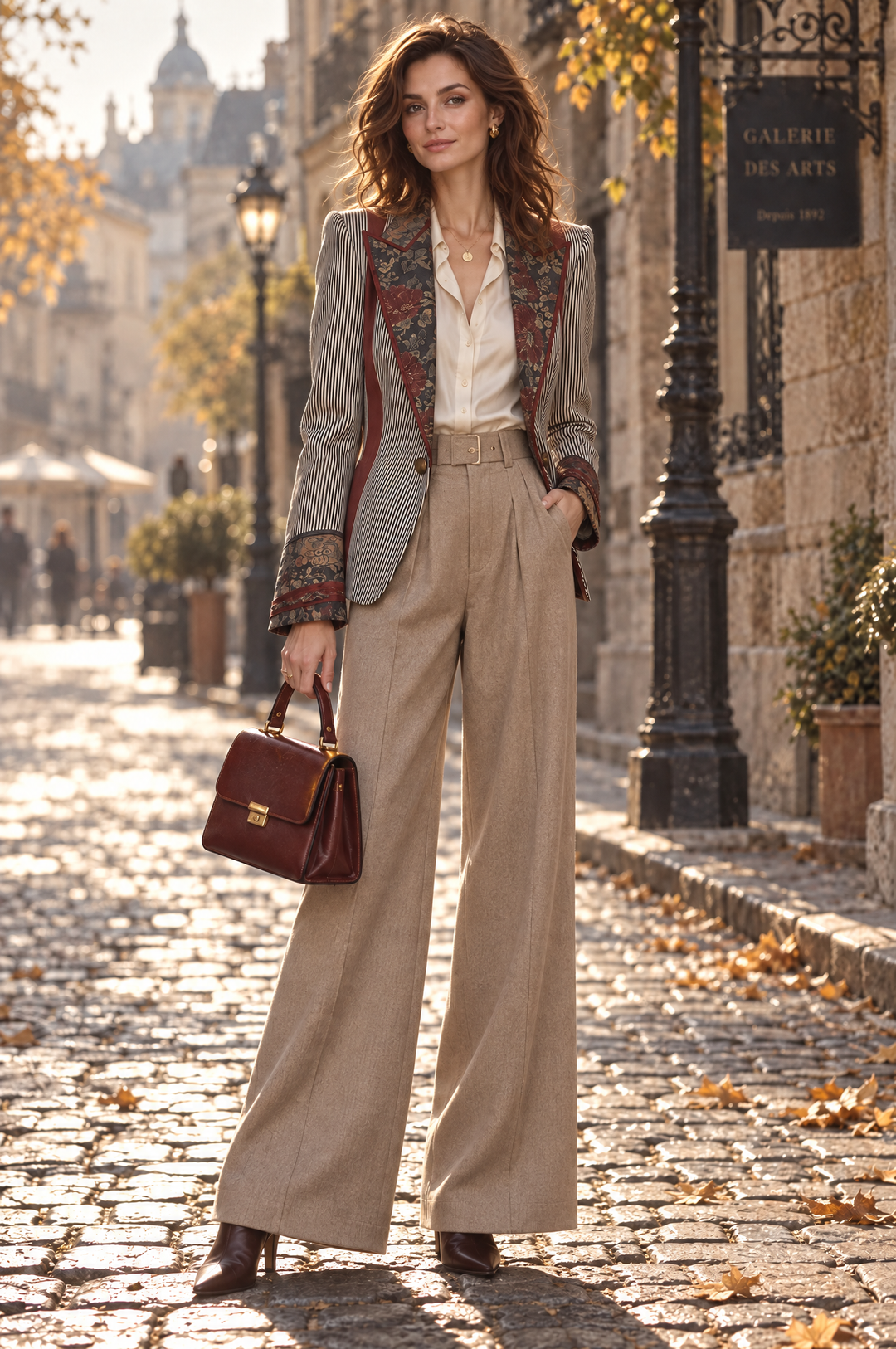 Camille - Quiet Luxury Striped Blazer with Floral Panels