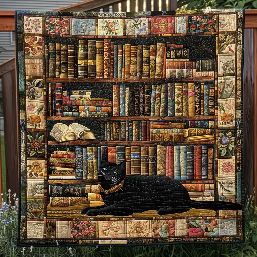 Reading Nook Cat Quilted Blanket