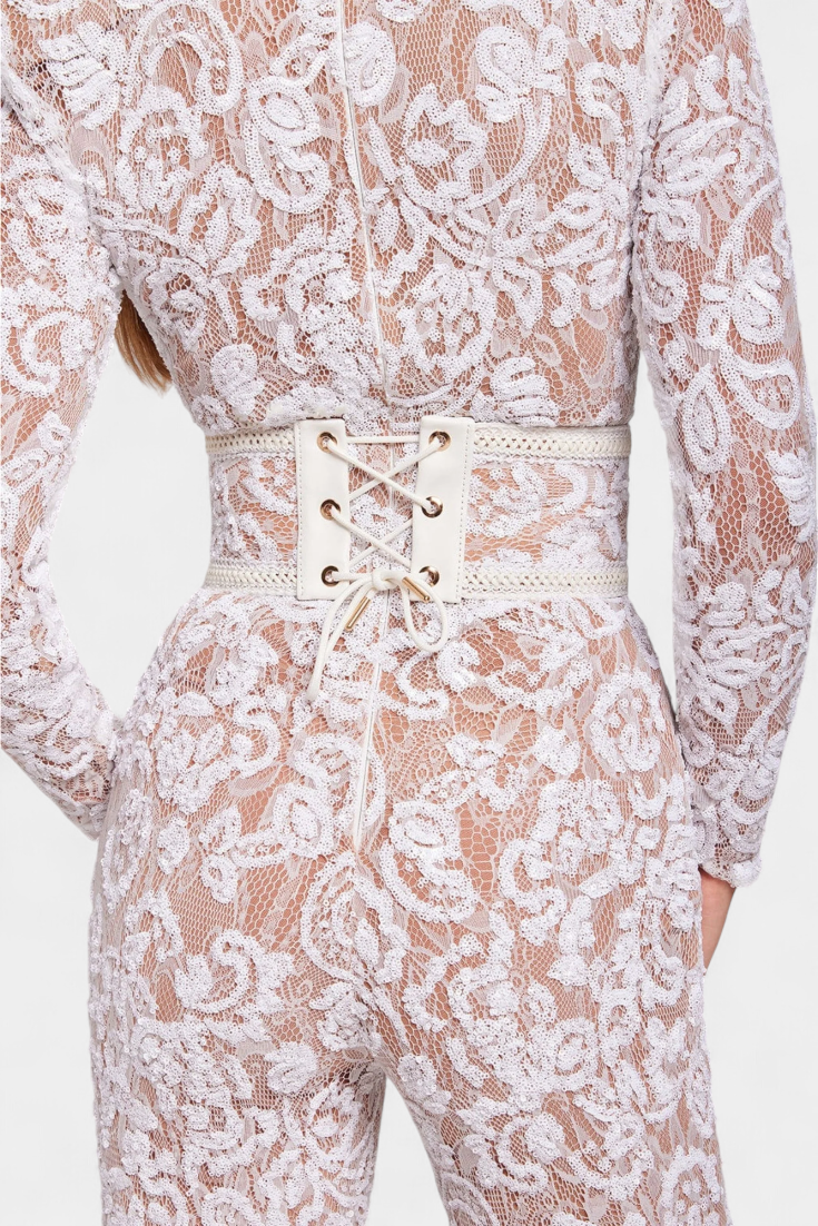 Shelley - Lace Sequin Jumpsuit with Belt