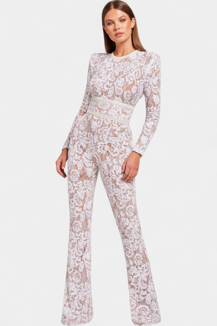 Shelley - Lace Sequin Jumpsuit with Belt