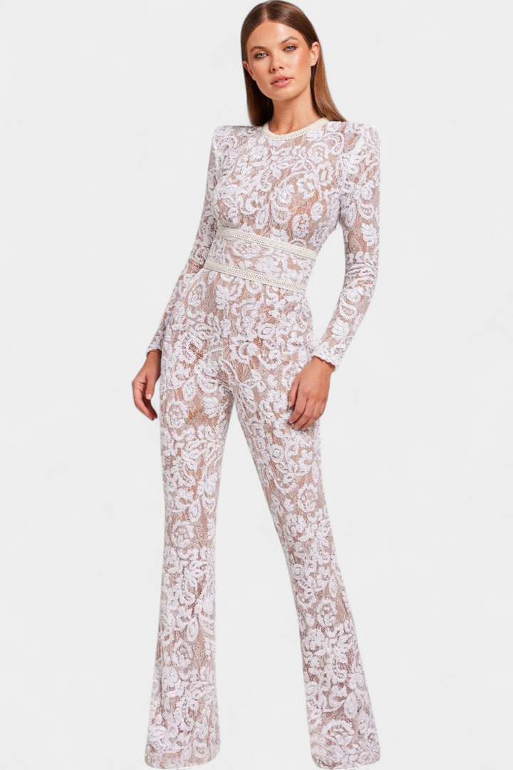 Shelley - Lace Sequin Jumpsuit with Belt
