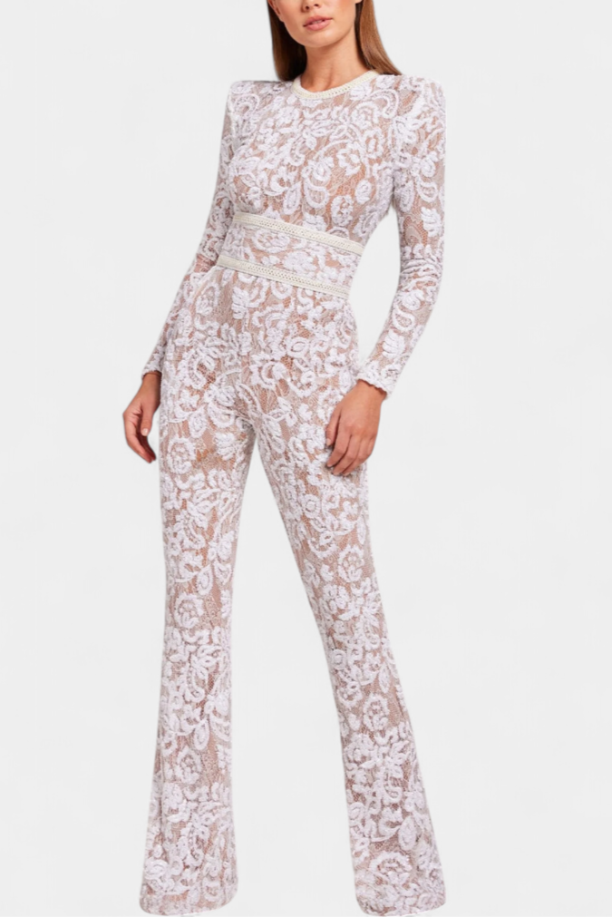 Shelley - Lace Sequin Jumpsuit with Belt