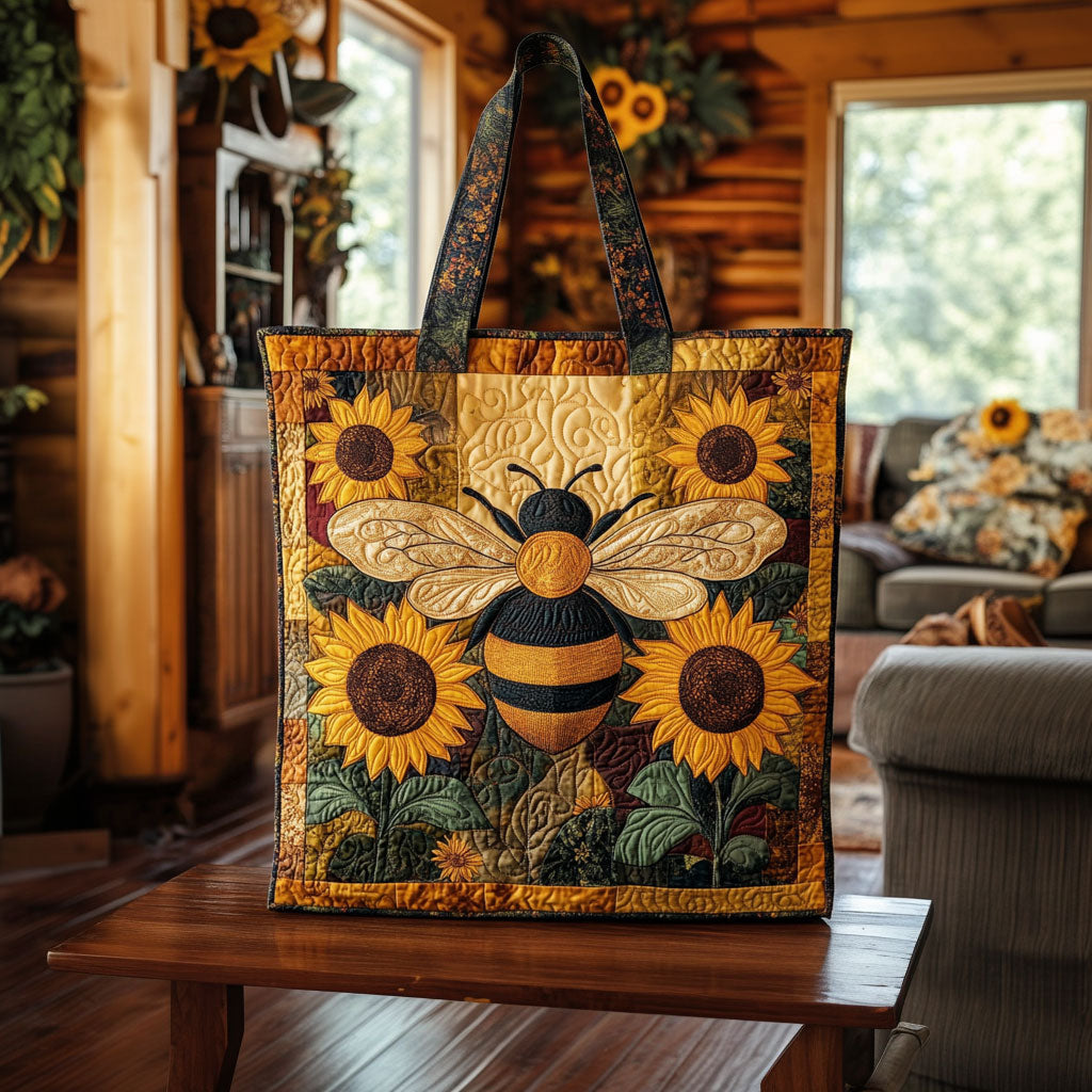 Bolso Tote Acolchado de Vintage con Girasoles y Abejas