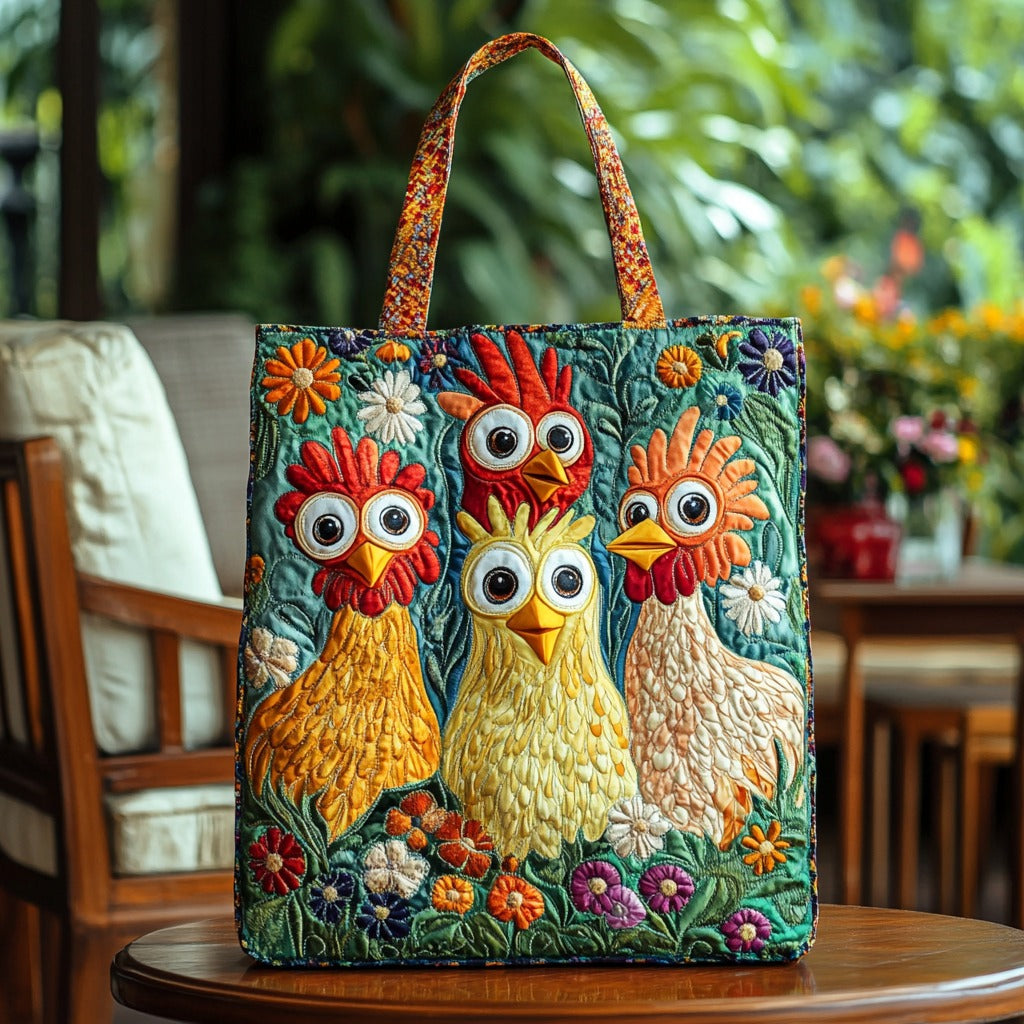 Bolsa Tote Acolchada de Gallinas Divertidas y Florales