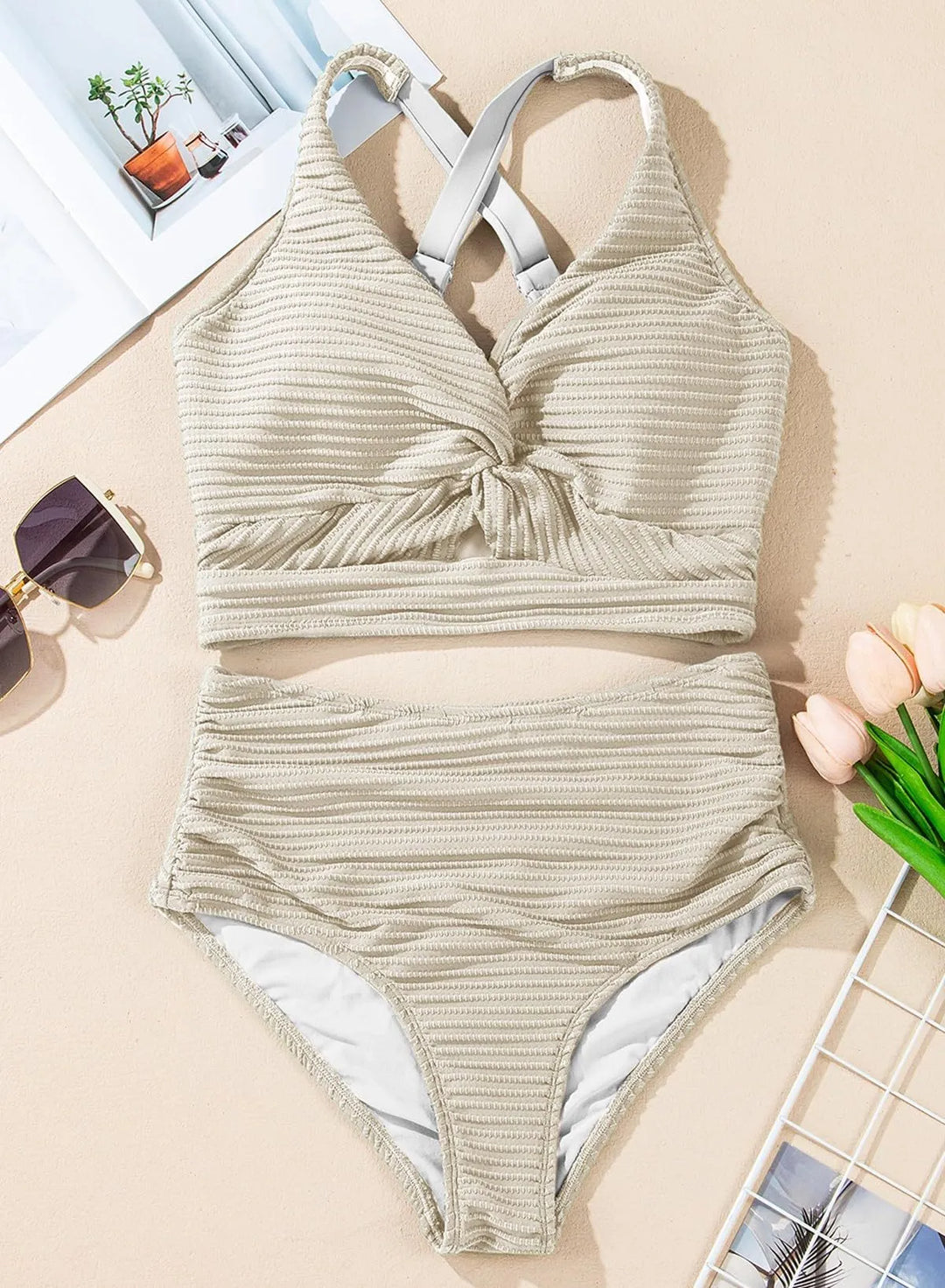 Sarah - Textured High-Waisted Bikini with Wrap Top