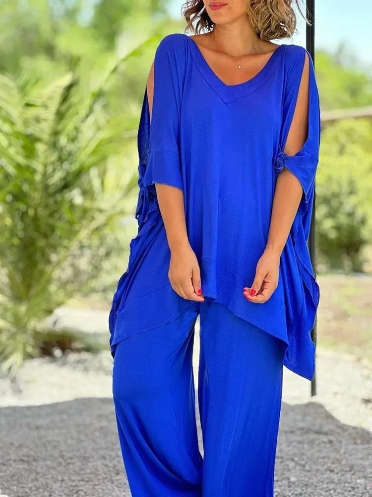 Danica - Off-Shoulder Bow Tunic & Pants Set