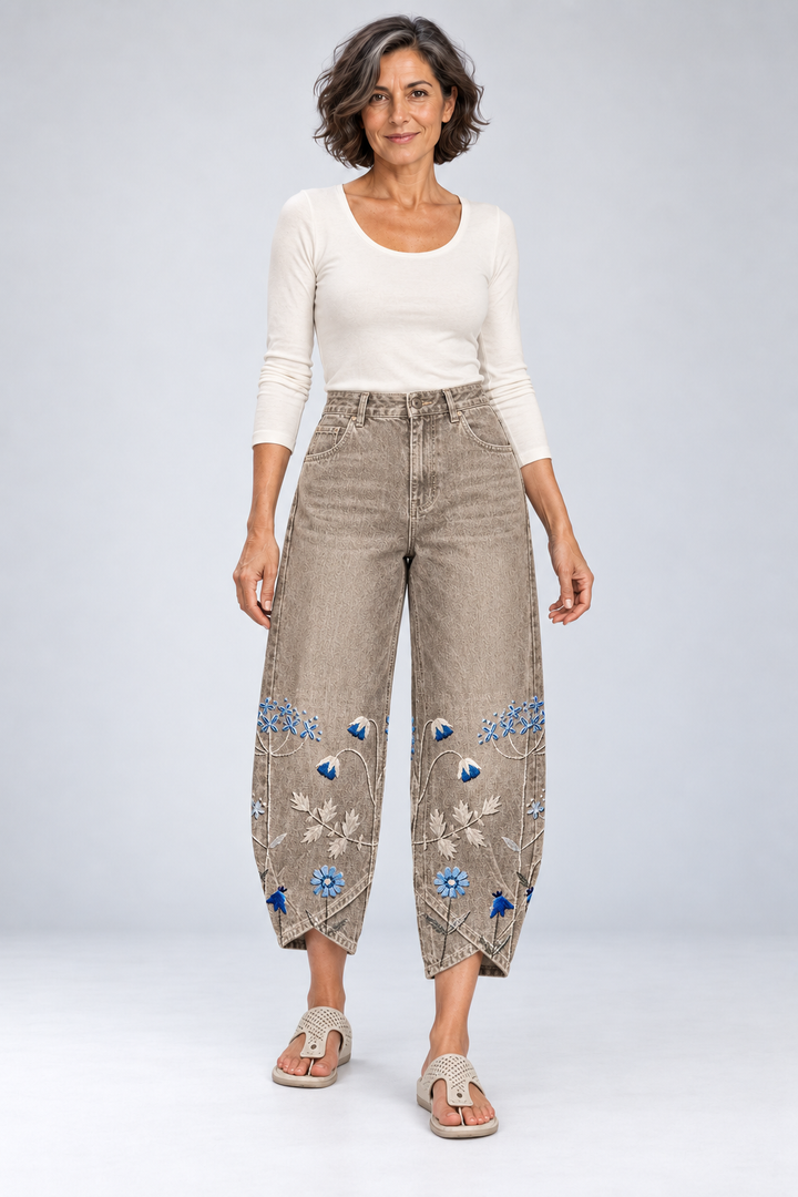 Elora - Embroidered Floral Everyday Pants