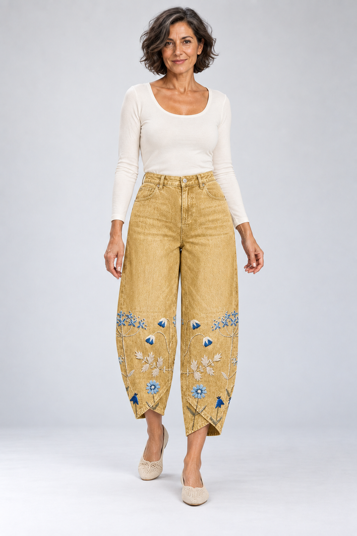 Elora - Embroidered Floral Everyday Pants