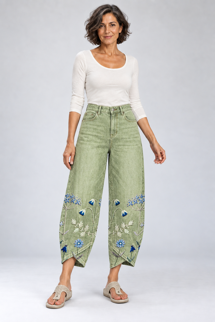 Elora - Embroidered Floral Everyday Pants