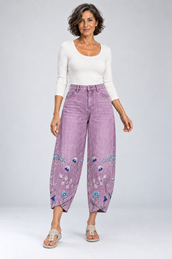 Elora - Embroidered Floral Everyday Pants