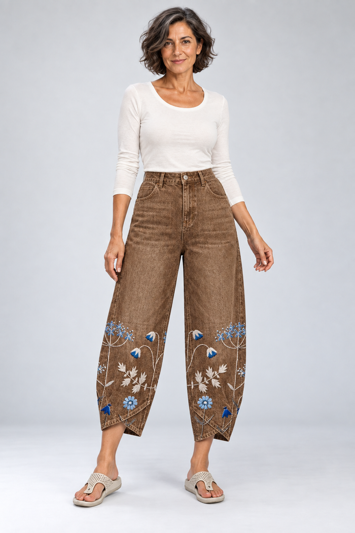 Elora - Embroidered Floral Everyday Pants