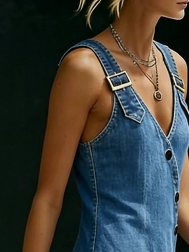 Janice - Crossback Denim Overalls