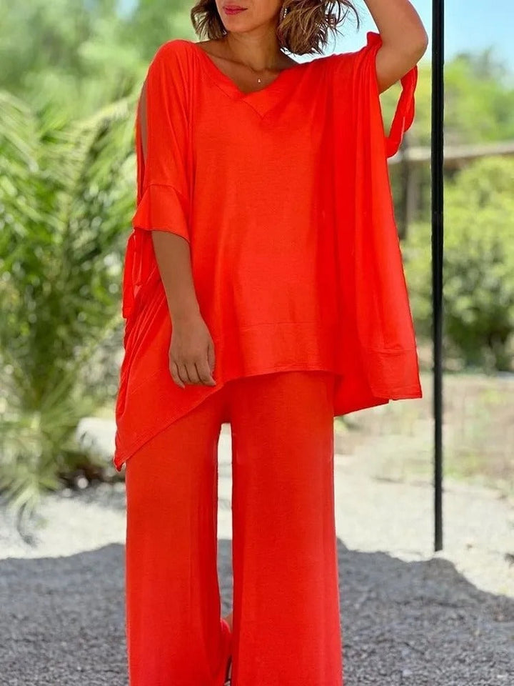 Danica - Off-Shoulder Bow Tunic & Pants Set