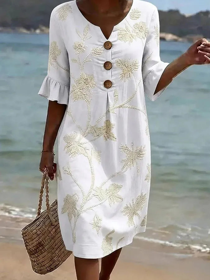 May - White Floral Puff Sleeve Dress