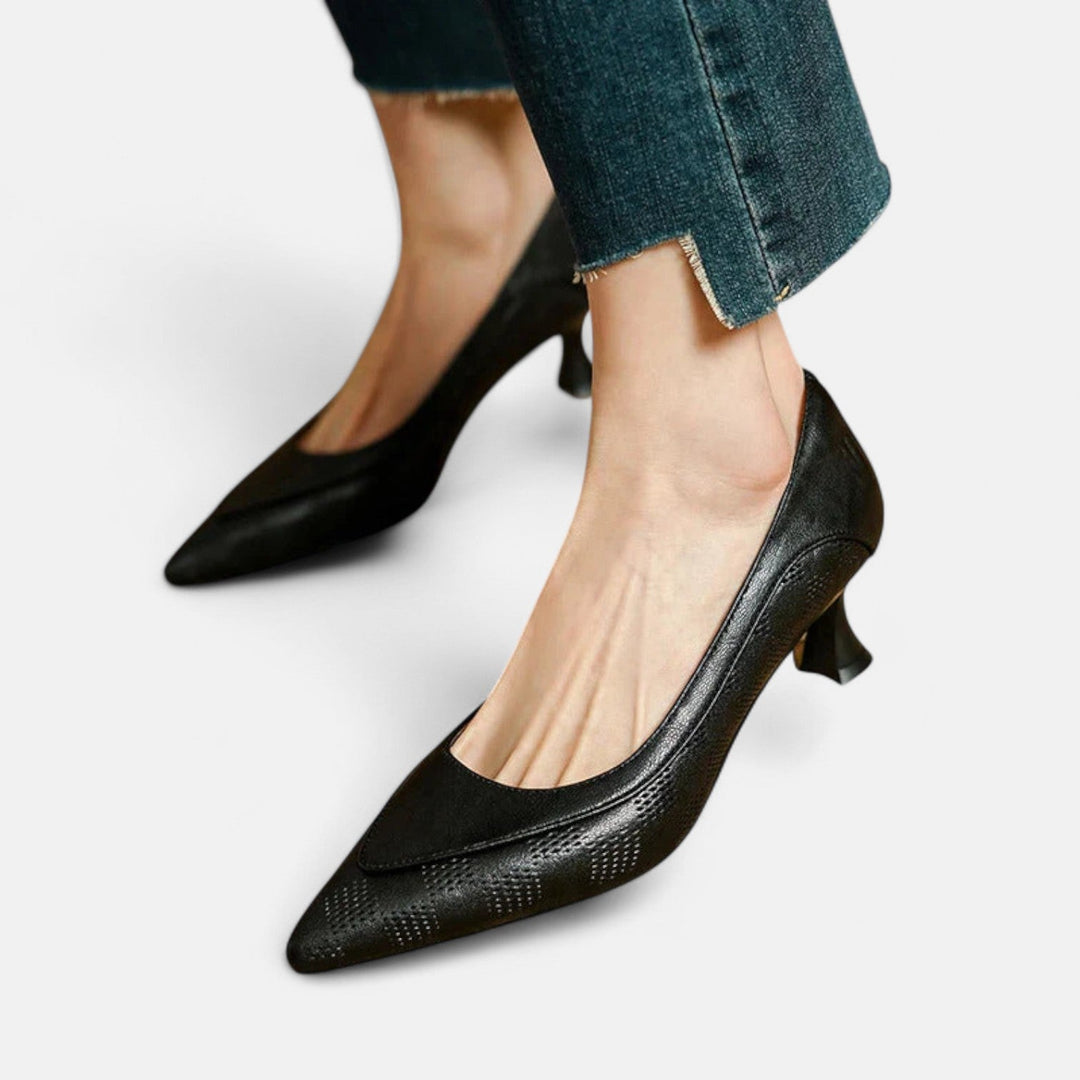 Alba - Leather Kitten Heel Pumps