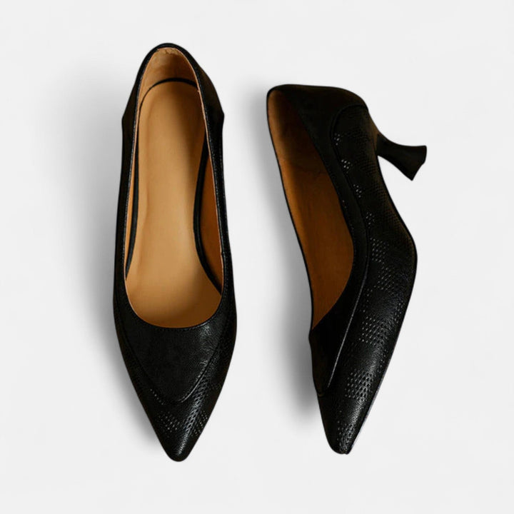 Alba - Leather Kitten Heel Pumps