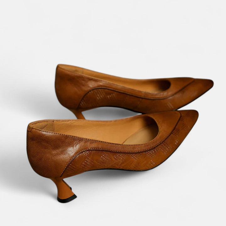Alba - Leather Kitten Heel Pumps