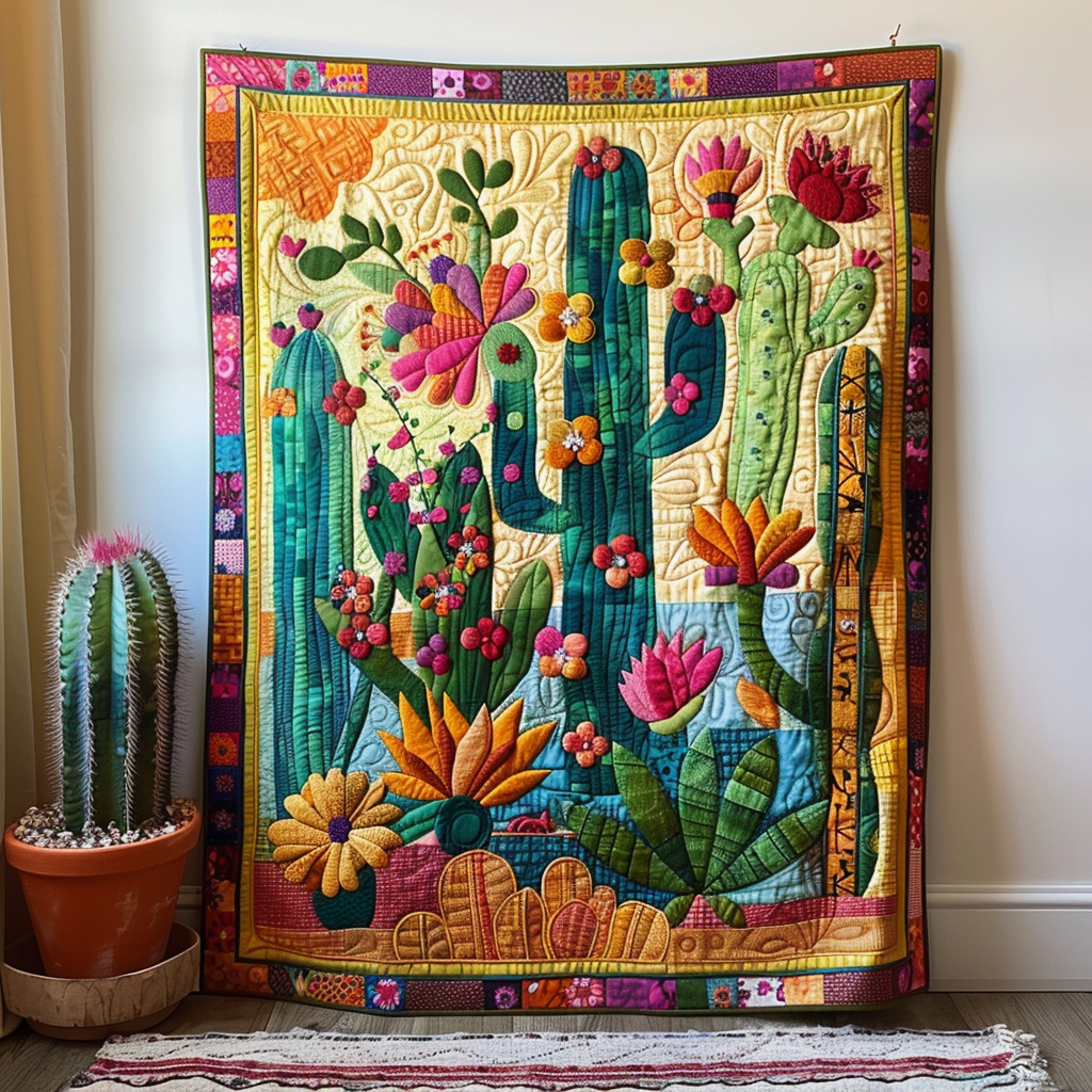 Blooming Cactus Quilted Blanket