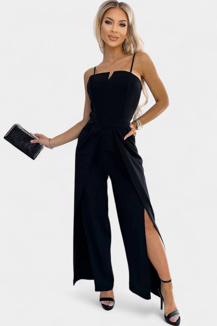 Adalia - Spaghetti Strap Slit Jumpsuit