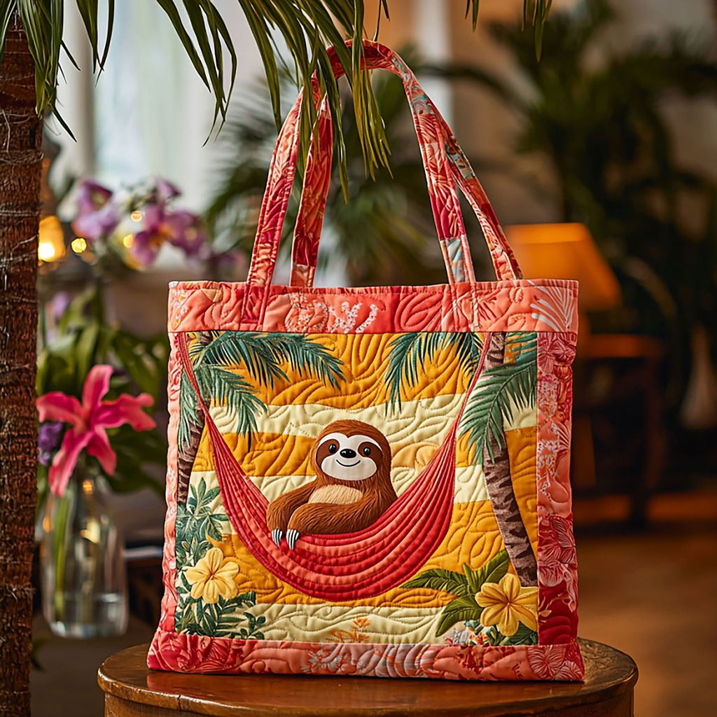 Bolsa Tote Acolchada de Pereza Tropical de Verano