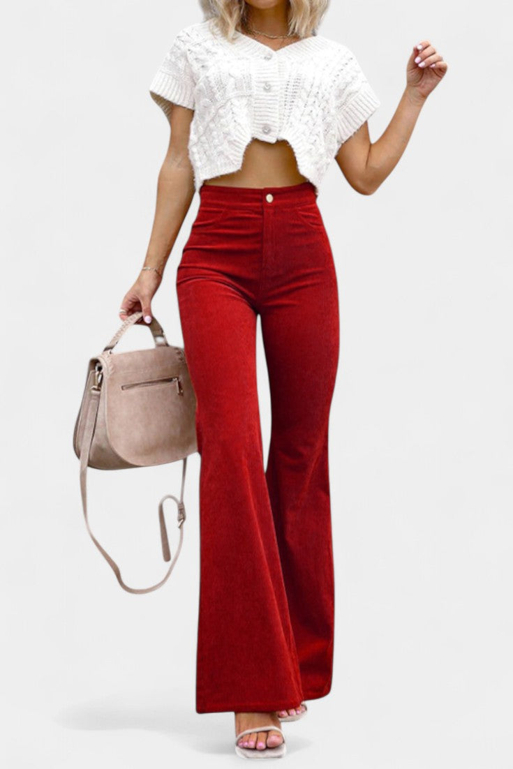 Lina - Velvet Wide-Leg High-Waist Pants