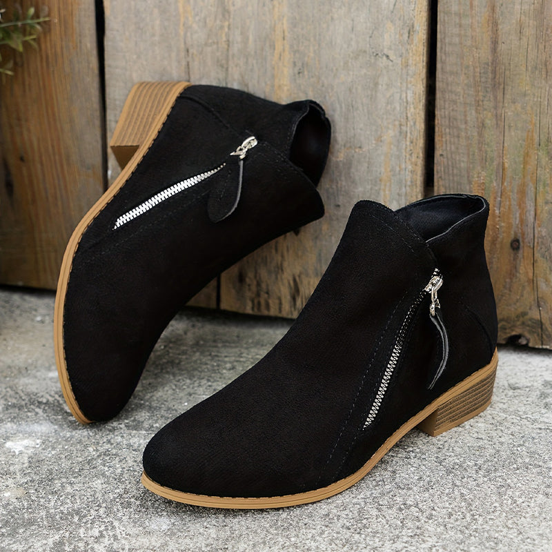Carys - Comfort Leather Ankle Boots with Side Zip