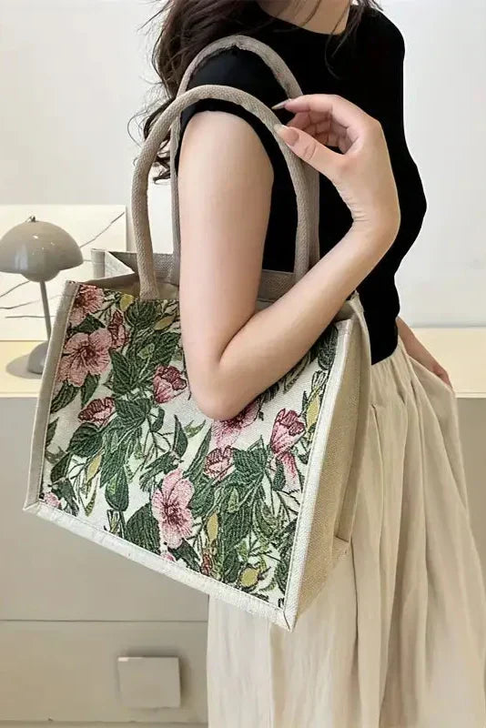 Columbine - Floral Linen Tote Bag