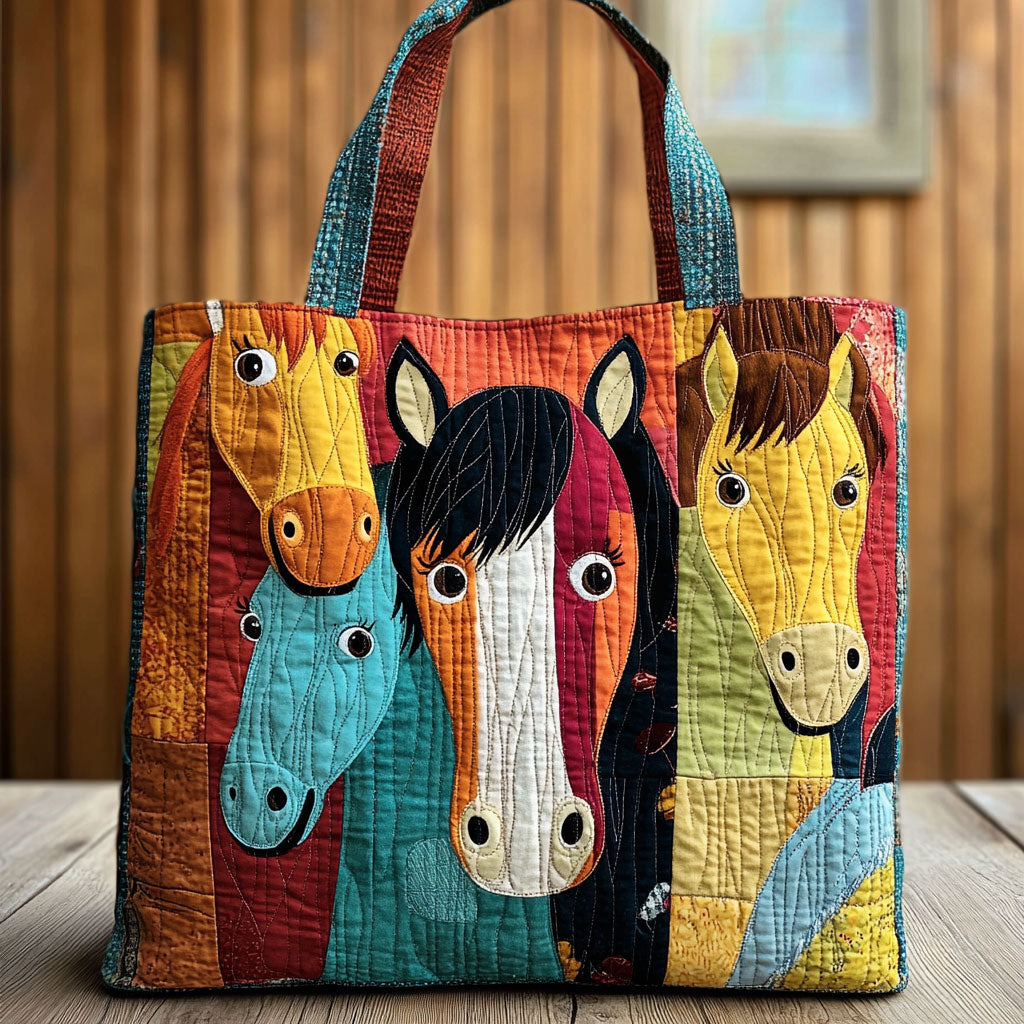 Colourful Foals Quilted Tote Bag
