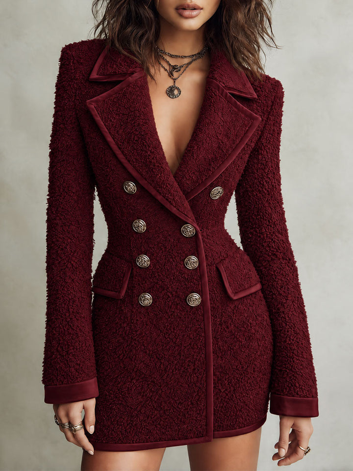 Delaney - Retro Textured Double-Breasted Blazer with Gold Buttons
