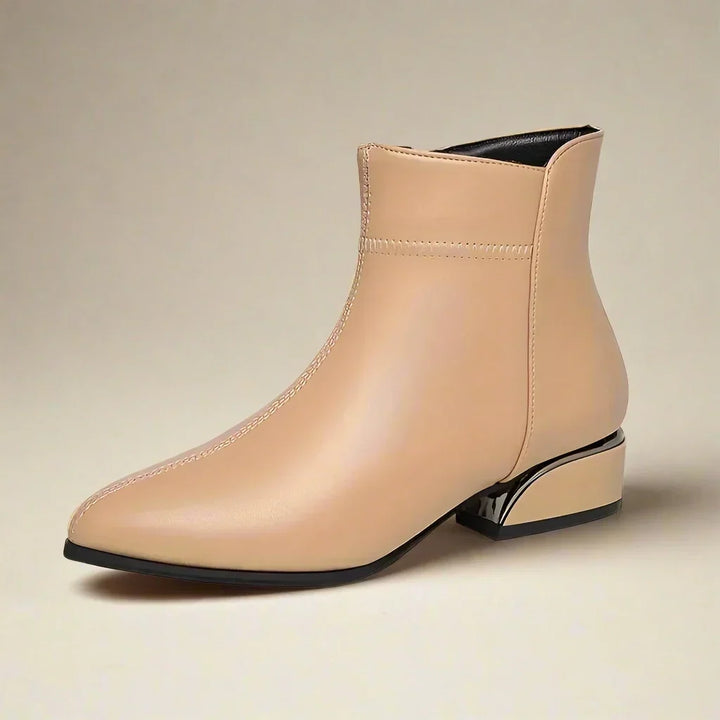 Gracie - Pointed Toe Block Heel Leather Boots