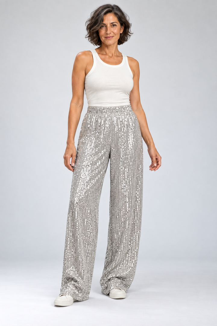 Elva - Sequin High-Waist Relaxed Pants