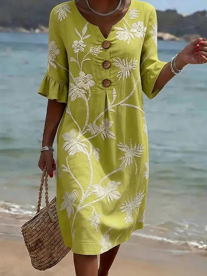 Avonlea - Yellow Floral Dress with Wide Cuffs