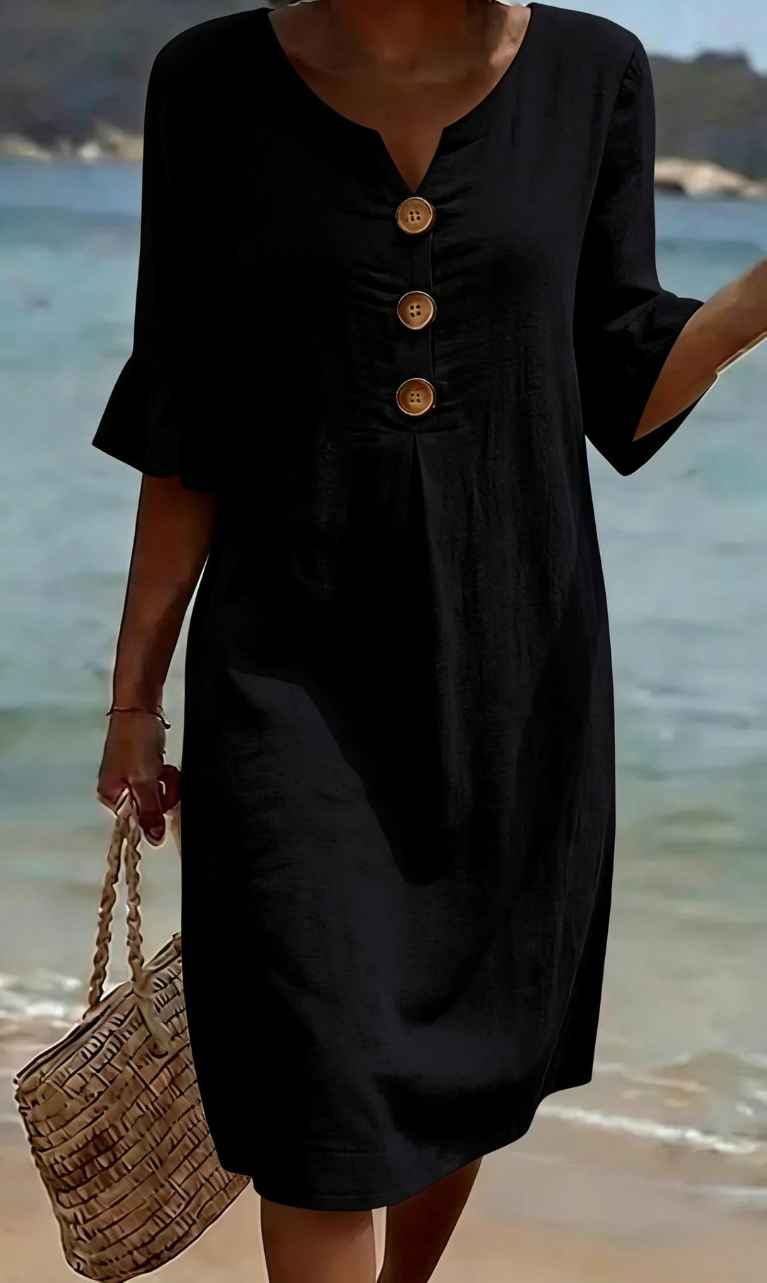 Theodosia - Black Floral Button-Front Dress