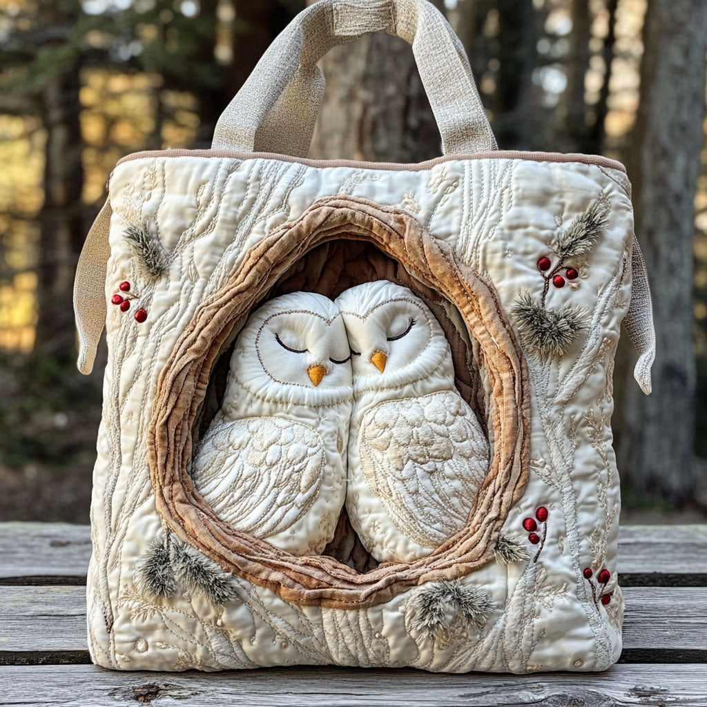 Bolsa Tote Acolchada de Búhos de Madera