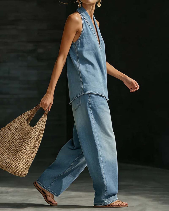 Anika - Plunge-Neck Wide-Leg Jumpsuit