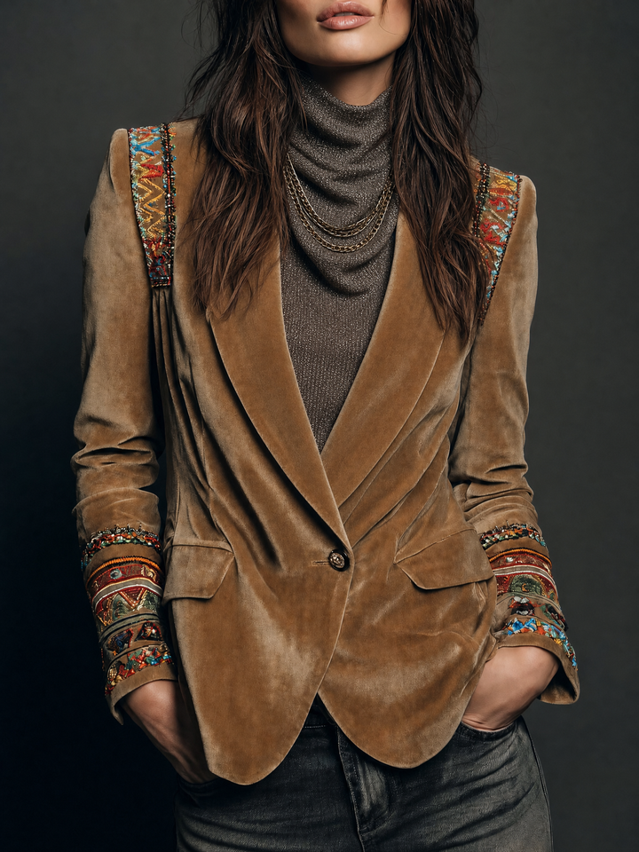 Margot - Embroidered Velvet Blazer with Bohemian Details