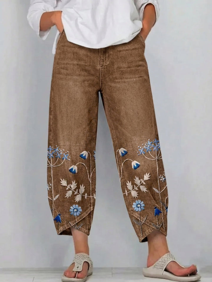 Elora - Embroidered Floral Everyday Pants