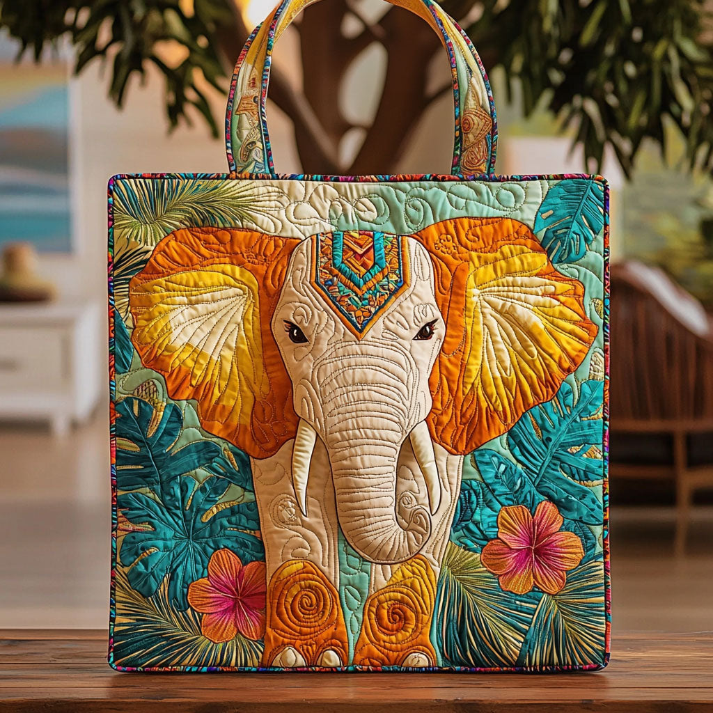 Bolsa Tote Acolchada de Elefante Tropical Vibrante