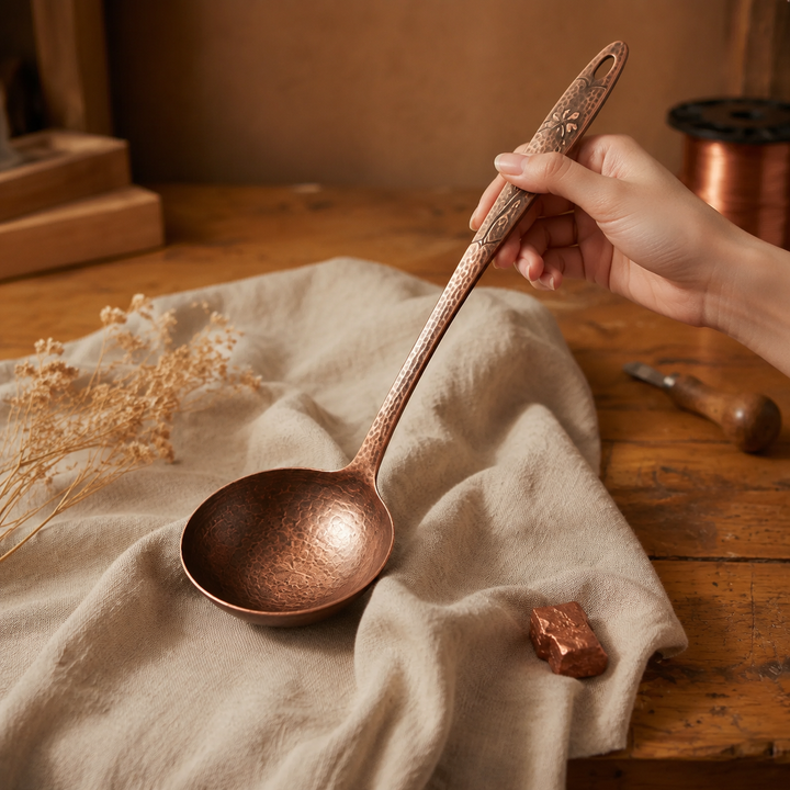 Hand-Forged Copper Spoon with Botanical Handle