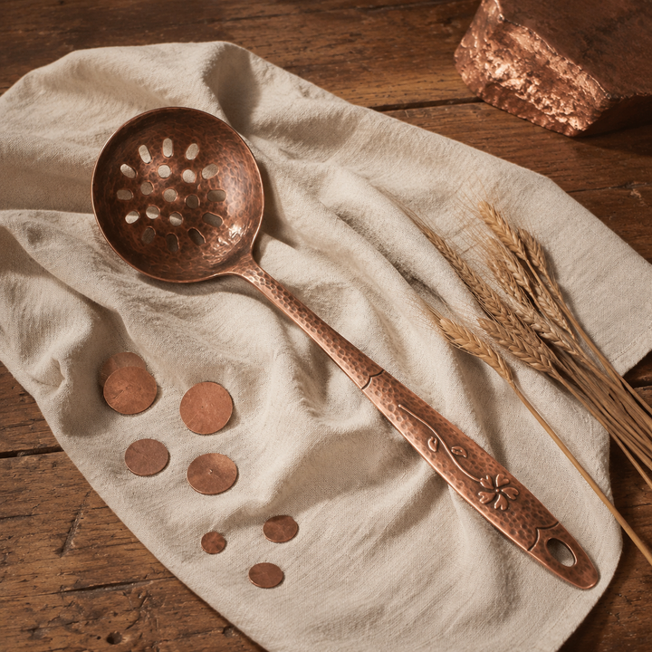 Hand-Forged Copper Oval Spoon with Botanical Handle